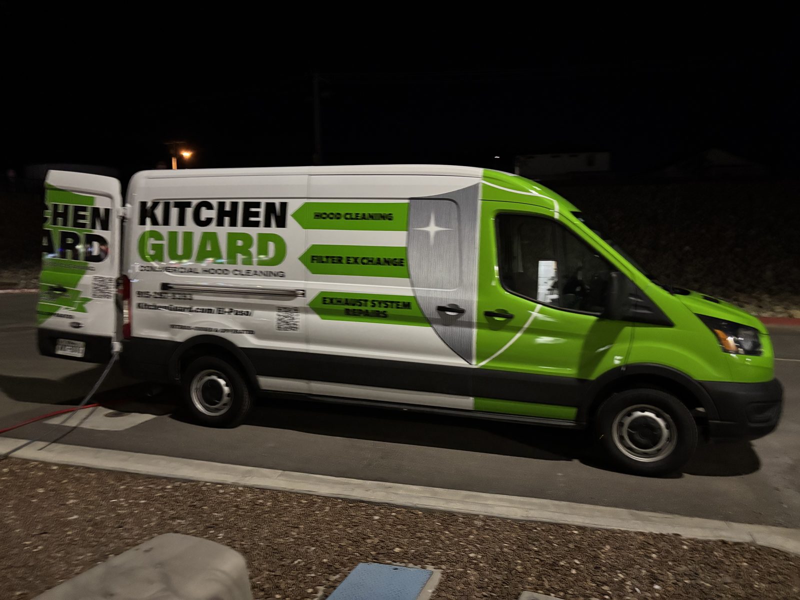 Kitchen Guard of El Paso service van on a night hood cleaning job