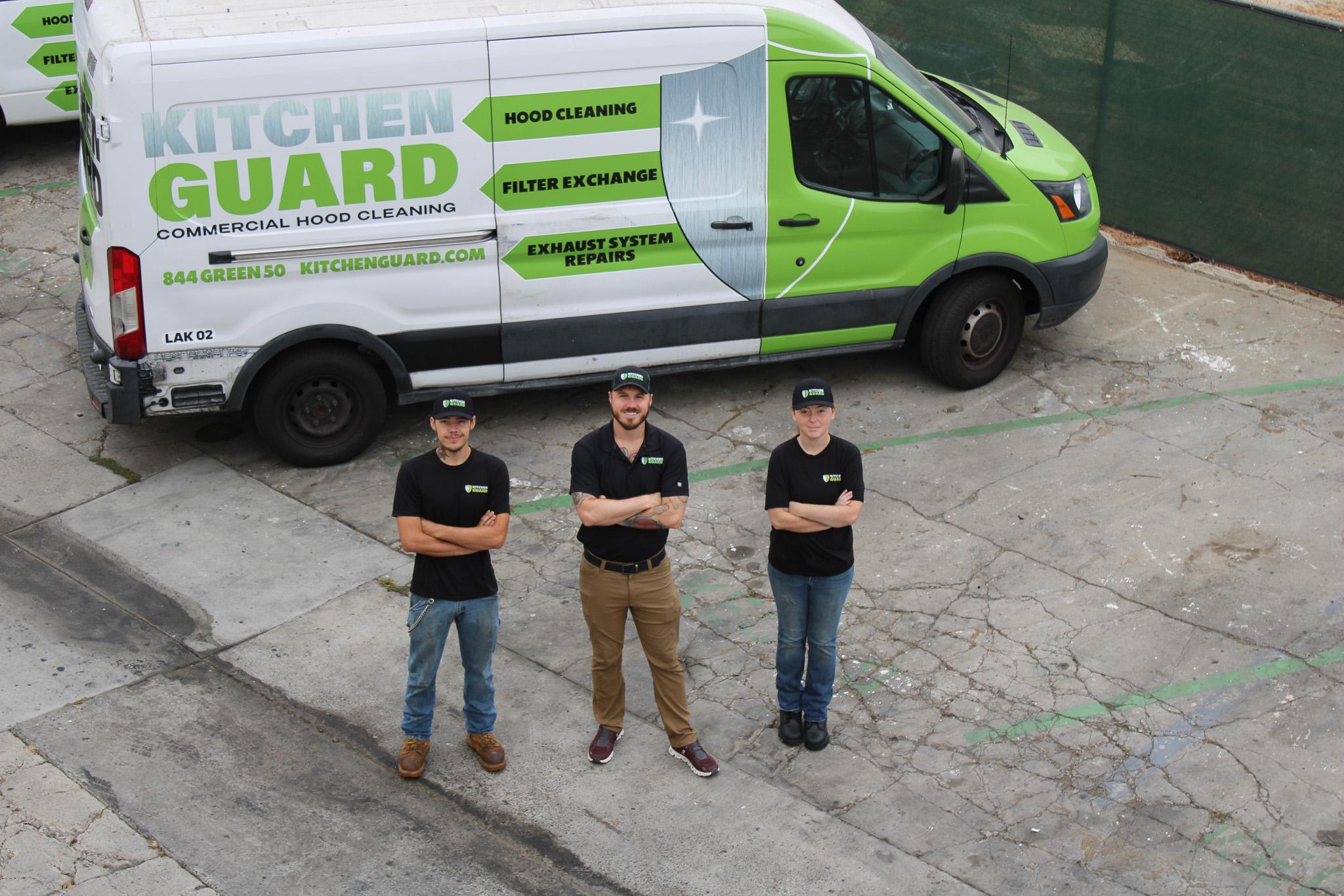 Kitchen Guard service van and technicians on a commercial kitchen job in Northeast Georgia